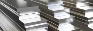 Closeup of aluminum products, high volume precision metal stamping